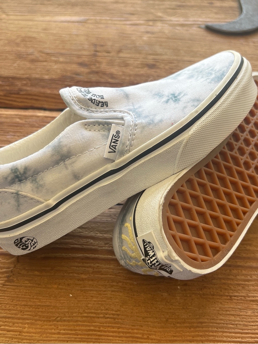 Vans Kids Slip-On Sneakers in White with Light Blue Tie-Dye